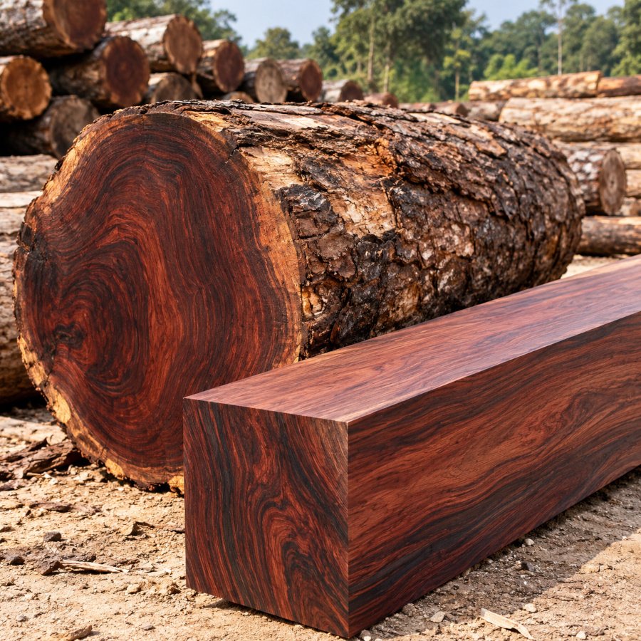 Planed Siamese rosewood board with dense dark violet heartwood figure