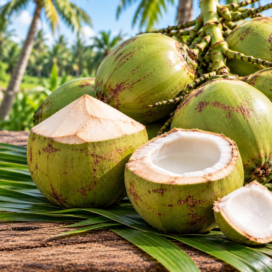 Diamond-cut fresh Nam Hom coconuts packed in export cartons