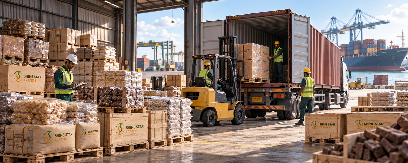 Warehouse bay or container being loaded — wide shot